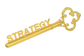 Strategy concept with golden key, 3D rendering
