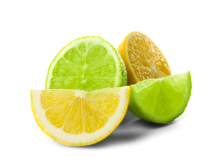 Sliced lime and lemon isolated on white