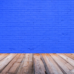 room interior with blue  brick wall  background