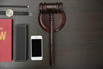 Law accessories, top view. Flat lay concept