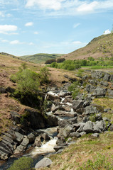 Relaxing mountain waterfall in the Elan valley.