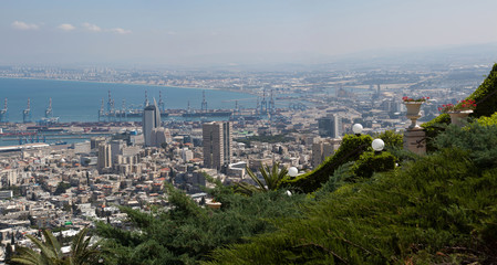 Stitched Panorama of the view on the Haifa city in Israel