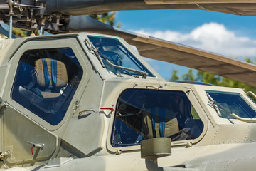Fototapeta na wymiar aircraft gun installed on military helicopter
