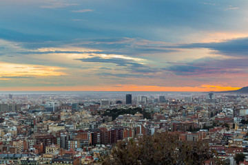 Fototapeta premium Panoramic view of Barcelona city from the mountain, Spain.