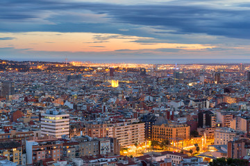 Fototapeta na wymiar Barcelona night panoramic view, Spain