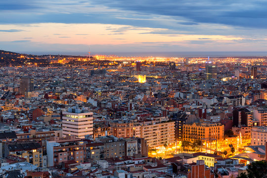 Barcelona night panoramic view, Spain © daliu