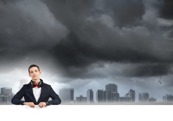 Guy with white billboard