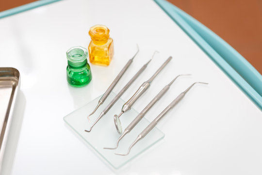 Dentist's instruments with shallow depth of field