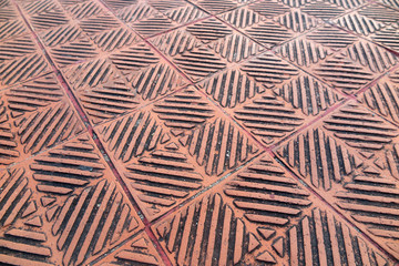 Naklejka premium Red square paving tile of a modern Asian bridge