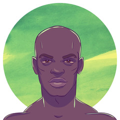 Young  serious muscular bald African American man - 106822070