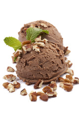 chocolate almond premium ice cream with mint leaf