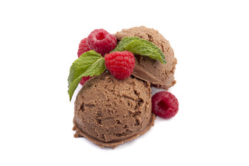 frozen yogurt with mint leaf and raspberries