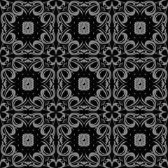 Fototapeta premium Elegant dark antique background image of spiral round curve square flower pattern. 