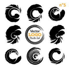 Grunge circle brush strokes set. Hand made artistic collection, template for logo, business, icon design.  Vector