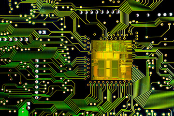 Close-up on a CPU microchip on a scheme