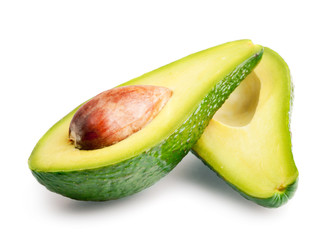 Avocado halves isolated on white background