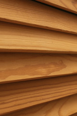 Shield with a large number of parallel wooden logs texture. Wood blinds.