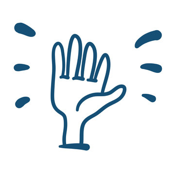 Hand fingers up vector hand drawn illustration. Blue lines on wh
