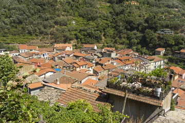 Street view of old town Badalucco in the Province of Imperia in the Italian region Liguria.