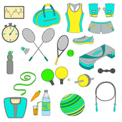 Vector icons set of fitness tools