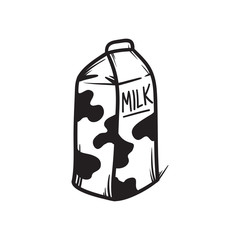 Milk pack vector hand drawn illustration. Black lines doodle ico
