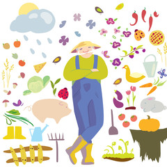 Farmer and set of icons