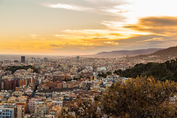 Fototapeta premium Panoramic view of Barcelona city from the mountain, Spain.