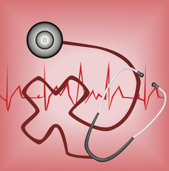 vector image of stethoscope with first aid symbol.