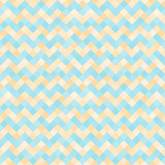 Seamless abstract pattern with turquoise and yellow geometric mosaic zigzag. Vector illustration