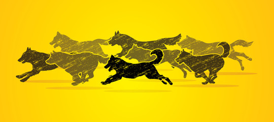 Dogs running designed using grunge brush graphic vector.