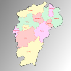Map of Jiangxi Province, China 