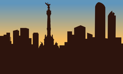 silhouette of mexico city and monument