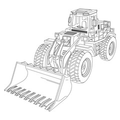  bulldozer, construction machinery, line drawing illustration