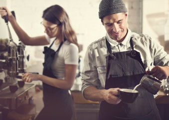 Fototapeta premium Barista Parepare Coffee Working Order Concept
