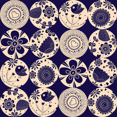 Retro seamless pattern. Flowers polka dot.
