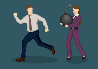 Businessman Running Away from Trouble Vector Illustration