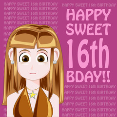 vector of a teenager celebrating her sixteenth birthday