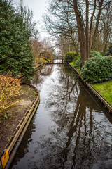 Fototapeta na wymiar Keukenhof flower park in Netherlands. Elements of park design.