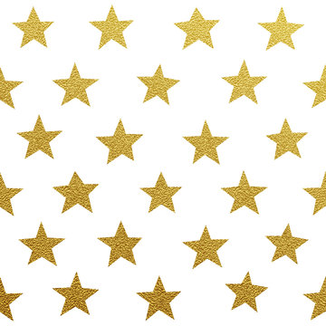 Gold Stars Seamless Glitter Pattern On White Background