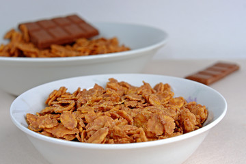 Cornflakes chocolate in a white bowl