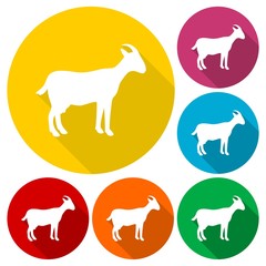 Goat icons set with long shadow