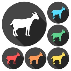 Goat icons set with long shadow