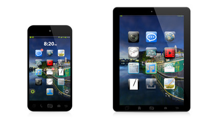 Modern digital phone and tablet on white background