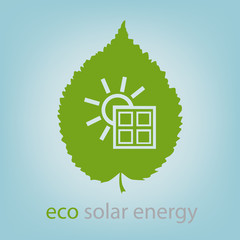 Eco solar energy symbol carved in a tree leaf, vector illustration