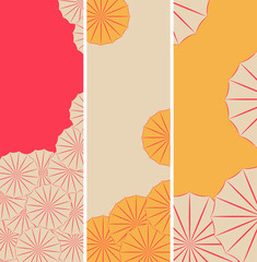 3 Japanese style bookmarks with morning glory pattern in red and yellow