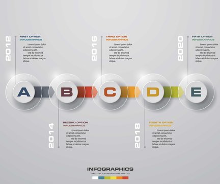 Timeline infographic 5 steps vector design template. Can be used for workflow processes, banner, diagram, number options, timeline, work plan, web design. EPS10.