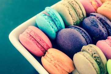 Sweet and colourful french macaroons.
