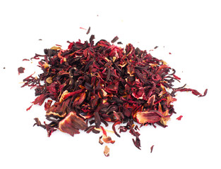 Dry Loose Tea Hibiscus Isolated on White Background