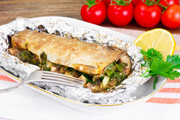 Mackerel Stuffed with Celery and Parsley in a Sauce of Coconut M