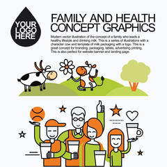 Family Healthy Infographic With Characters Goat and Cow